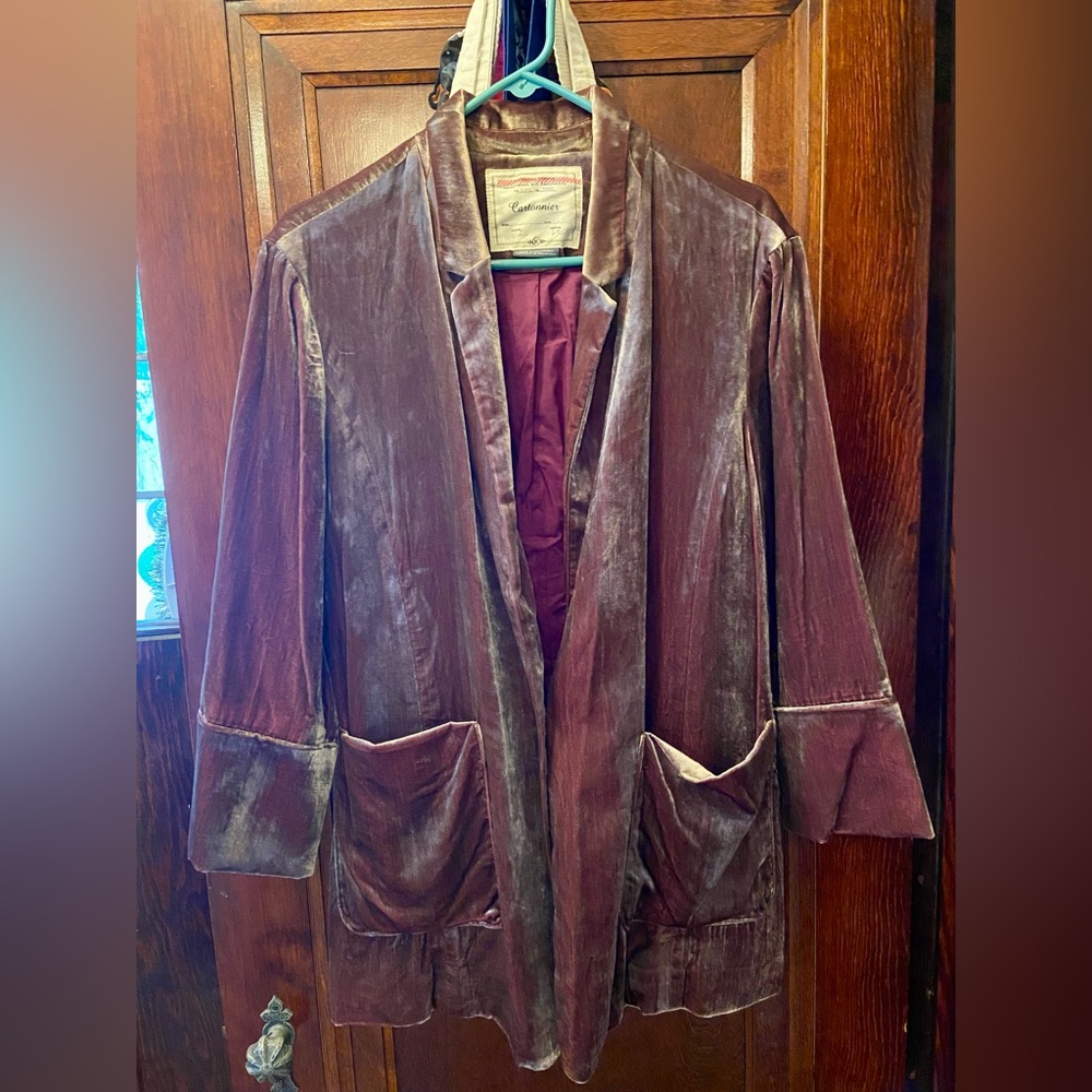 Anthropologie Cartonnier Mauve Dusty Rose Velvet Slouchy Blazer Size XL